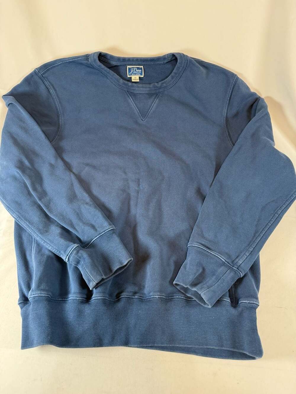 J.Crew Mens Knit Goods Sweatshirt Size M Blue Crewneck V-V Gusset Pullover Herit